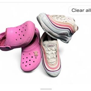 SNEAKER AND CROCS BUNDLE !!  Nike Pink Clogs and White Multicolor Sneakers